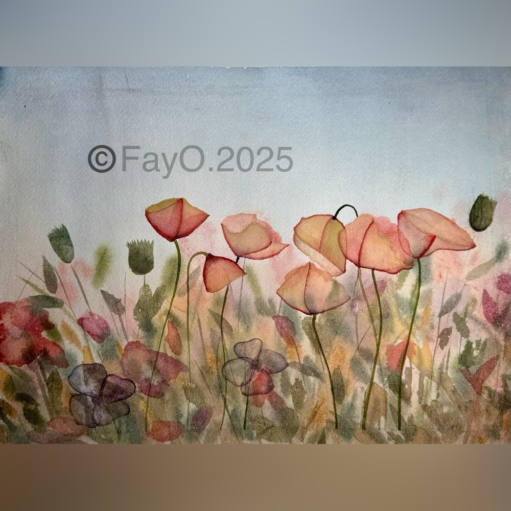Original Watercolor Floral Poppy Spring Painting